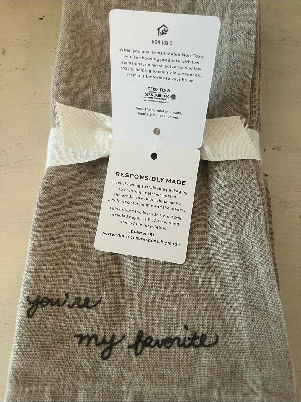 Pottery Barn My Favorite Embroidered Linen Napkins - Set of 4 - NWT